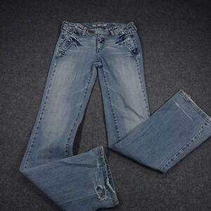 Lois Jeans Womens Light Wash Low Rise Flare Distressed Denim Blue Size 29x33